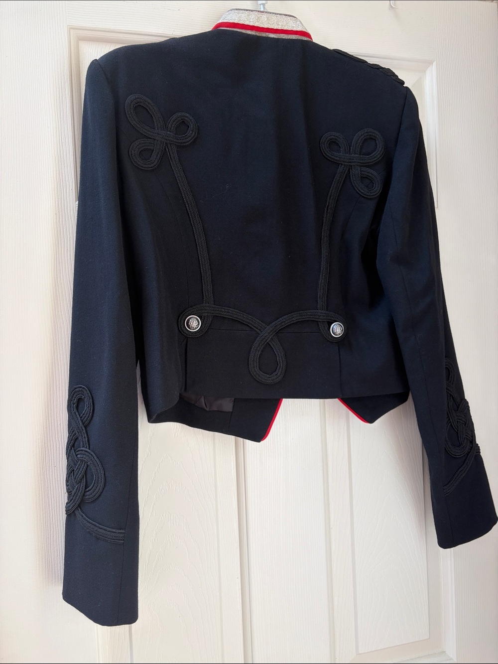 Polo by Ralph Lauren Black Military-Style Cropped Blazer with Red Trim - Picture 3 of 4